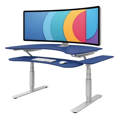 A height-adjustable office desk with a visible central lifting mechanism and a large flat monitor placed on top. The desk should look modern and minimal, symbolizing an ergonomic workstation. Rounded shapes, flat bright colors, consistent with standard emoji design. sticker