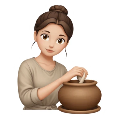Brunette girl with a bun, behind the potter's wheel, wearing neutral clothing sticker