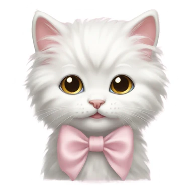 fluffy poofy white kitten light pink bow sticker