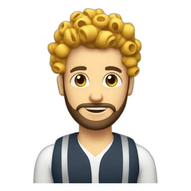 a person with curlers and a beard editing videos sticker