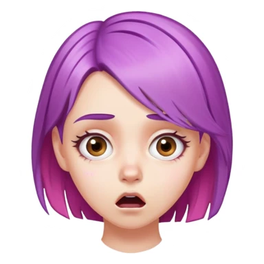 face of a white girl with purple and pink hair, shocked expression sticker