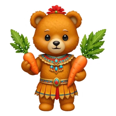teddy bear Upper with carrot , wearing red mayan ancient custome, half body sticker