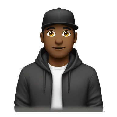 Un chico con sudadera negra, cabello largo y gorra negra sticker