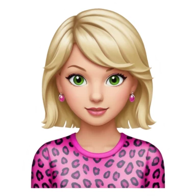 Green eyed smiling Taylor Swift wearing a pink leopard print outfit with hair that is half blonde and half pink sticker