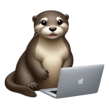 female otter lean against a pillow and use a macbook sticker