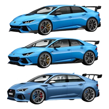 three cars lineup fromt profile forming a semi circle with a lamboghini svj an bmw m140i and a audi rs6 sticker