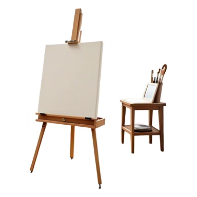 Cinematic Realistic image of a pristine canvas mounted on a sturdy wooden easel, with the canvas’ smooth surface and the easel’s detailed grain rendered in soft natural light, evoking a quiet moment of creative anticipation sticker