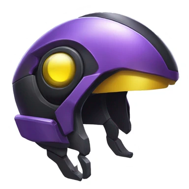 a shiny black-purple-yellow Genesect-Raptor-Fakémon—hybrid with a futuristic visor-helmet full bod sticker