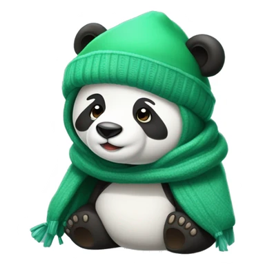 Un osos panda tapado con una manta verde y con gorro de invierno sticker