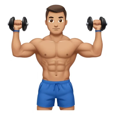 strong man with blue shorts holding kettlebell sticker
