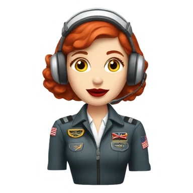 Redhead American pilot girl with red lips with airplane pilot headset   sticker