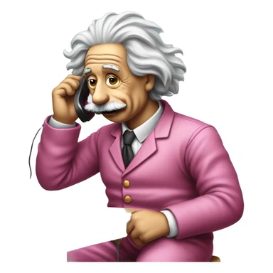 Albert Einstein in simpson style dressed as camrom pink outfit making a phone call on a flip phon  sticker