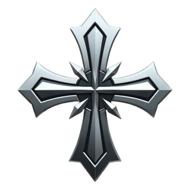 Emoji, dark futuristic cross, symmetrical geometric shape, black metal, gothic cyber aesthetic, minimal flat design, sharp edges, centered, transparent background do not use any other colors but metal and black sticker