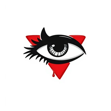 Make the eye inside the blood-red triangle more menacing, with sharp features, intense gaze, and a sinister aura, in black doodle style. sticker