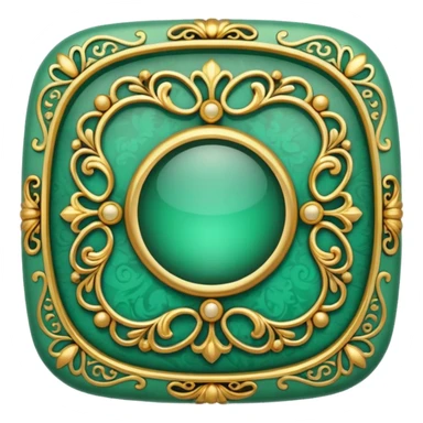 Jade and gold filigree style rounded square icon button sticker