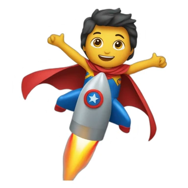 person dressed with a superhero cape riding on a rocket sticker