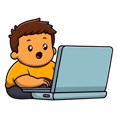 fat brown kid with brown hair using laptop drooling with stupid expression sticker