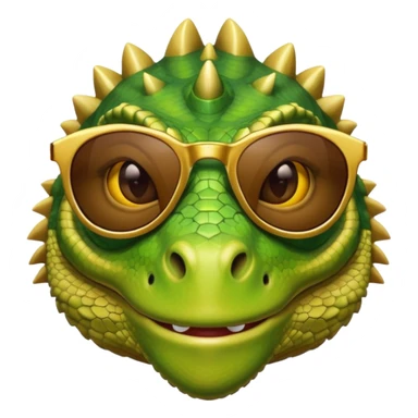 rich capitalist iguana head with golden glossy sunglasses sticker