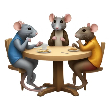 Three differently colored rats are sitting around a round table and whispering sticker