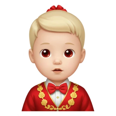 baby guy, pacifier, wearing chinese royal ancient custome, red bow tie sticker