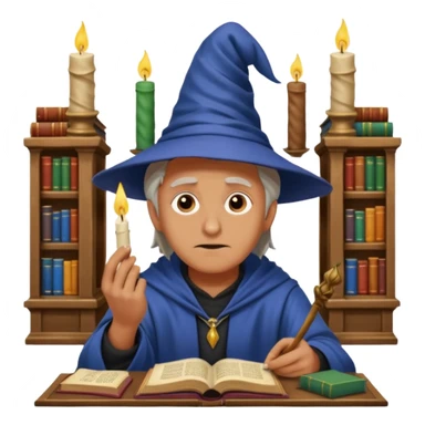 "Thinking face emoji 🤔 as a thoughtful wizard in Hogwarts library, scratching head with quill, surrounded by floating books and candles, detailed digital art in Harry Potter style, puzzled expression, magical atmosphere."
 sticker