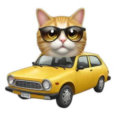 Un chat sur une voiture avec des lunettes de soleil sticker