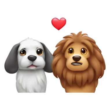 Two different animal couple love with heart sticker