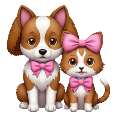 dog and a cat together with a pink bow sticker
