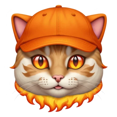 Cat with the flames in his eyes with a orange baseball hat on his head sticker