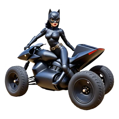 Rc toy sexy fenders on Catwoman’s buxom attractive armored midnight-colored tight outfit from tv series style dark knight movie stealthy accurate sporty safe deluxe off-road fast pursuit prototype concept car (black hair, sitting back but driving aggressively) secret rally vehicle  sticker