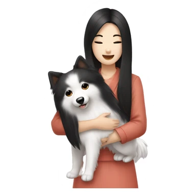 Japanese spitz dog hug black hair girl sticker