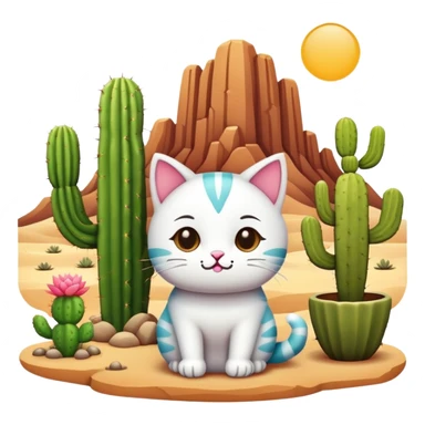 cute kawaii cactus cat desert landscape  sticker
