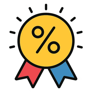 vector icon of a special deal with gold and colorful elements, elegant and minimalist flat design, isolated on white background, award badge style, 2D flat vector, trending icon look, soft shadows, no text, perfect for commercial use sticker