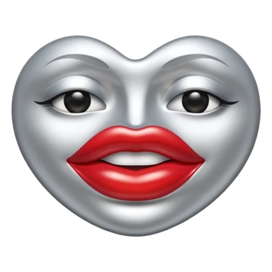 A seductive pair of slightly parted lips emoji made of liquid silver chrome, smooth glossy metallic surface, soft sensual curves, subtle reflections, luxury sexy aesthetic, minimal iOS emoji style, centered composition, clean white background, soft studio lighting, no text sticker