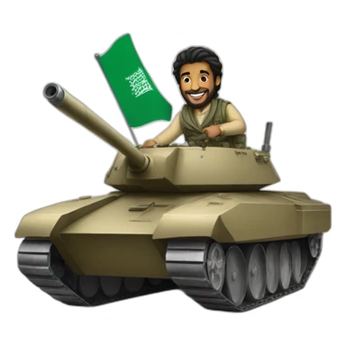 Prince from Saudi Arabia riding on a tank, smiling sticker