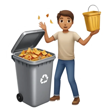 person throwing leftover food into a dustbin, simple and clear, friendly sticker