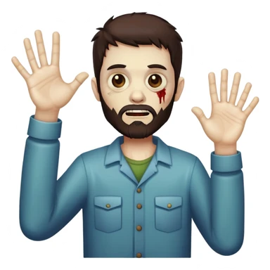 zombie with hands raised in celebration, dark brown hair and short full beard sticker