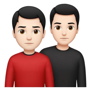 make a father and a son. both with straight black hair. both have white skin. they have to be wearing black and red clothes. there are only two people. sticker