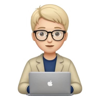 un estudiante que este parado con sus lentes y su laptop sticker