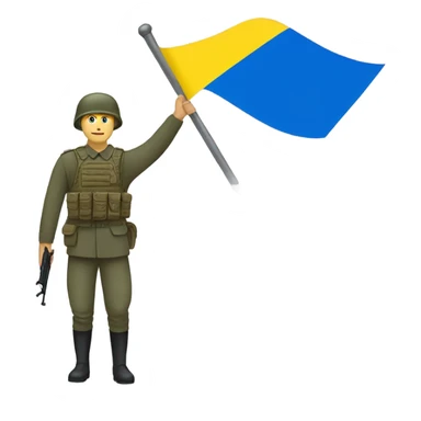 a soldier who holds the Russian flag in one hand and the Ukrainian flag in the other hand sticker