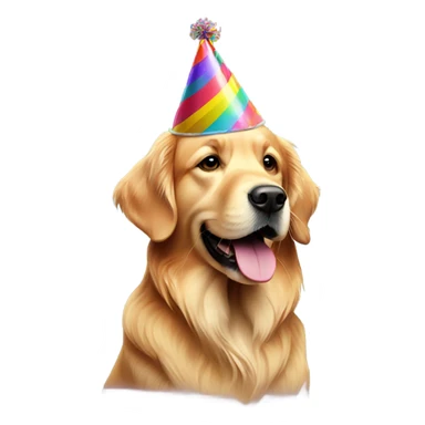 Golden retriever wearing birthday hat sticker