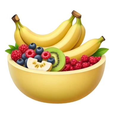 Fresh fruit bowl with berries, banana, and melon sticker