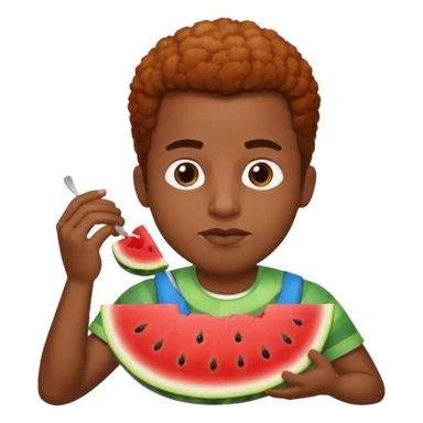 black man eating watermelon and chicken sticker