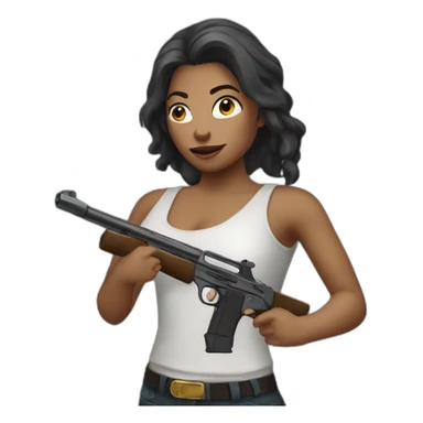 a woman with a gun sticker