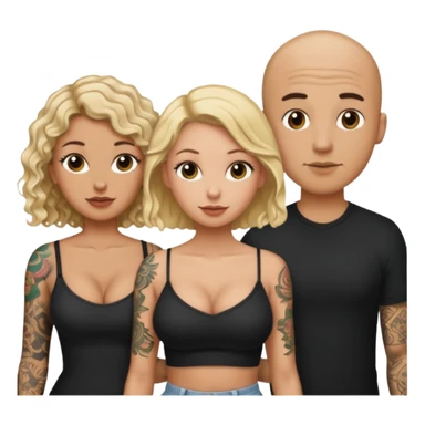 throuple tattooed bald boyfriend with long blonde hair female and another curly short haired brunette big boobs sticker