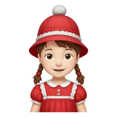 baby girl with brown hair and pigtails with a hat and red dress like My Neighbor Totoro movie sticker
