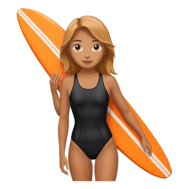 Surfer girl in black swimsuit with orange surfboard sticker