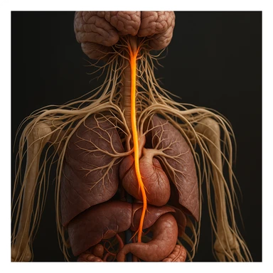 vagus nerve highlighted in the autonomic nervous system, hyper realistic 4K style, anatomical details, realistic colors sticker