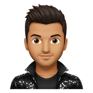Peter Andre with dark brown hair, black sequin outfit sticker