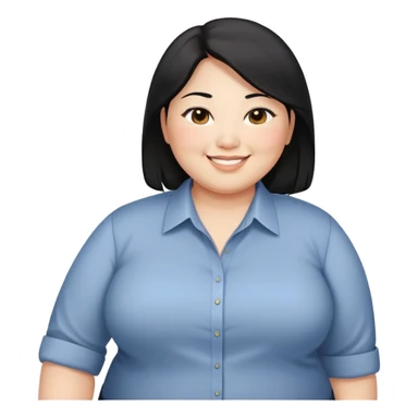obesity Asian woman with shoulder length black hair smiling business casual shirt sticker